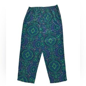 Victorias Secret Gold Label Paisley‎ Pajama Pants Teal Purple Pull On 80s Silky